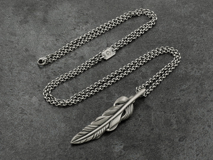 Baroque Feather Pendant in Sterling Silver