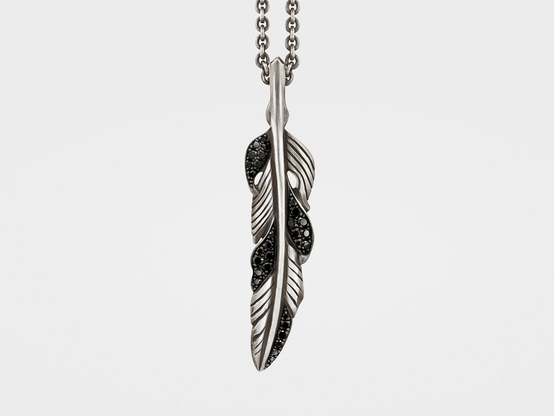 Feather Pendant with Black Diamonds