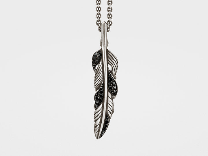 Feather Pendant with Black Diamonds