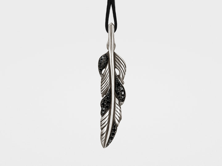 Feather Pendant with Black Diamonds