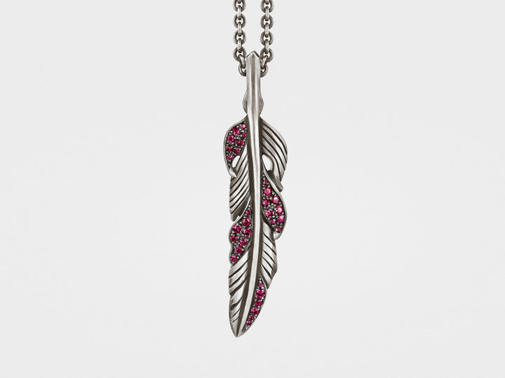 Feather Pendant with Rubies