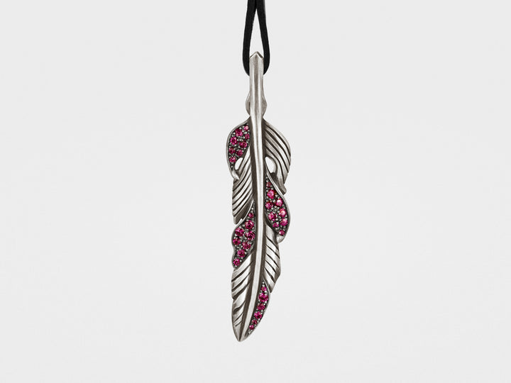 Feather Pendant with Rubies