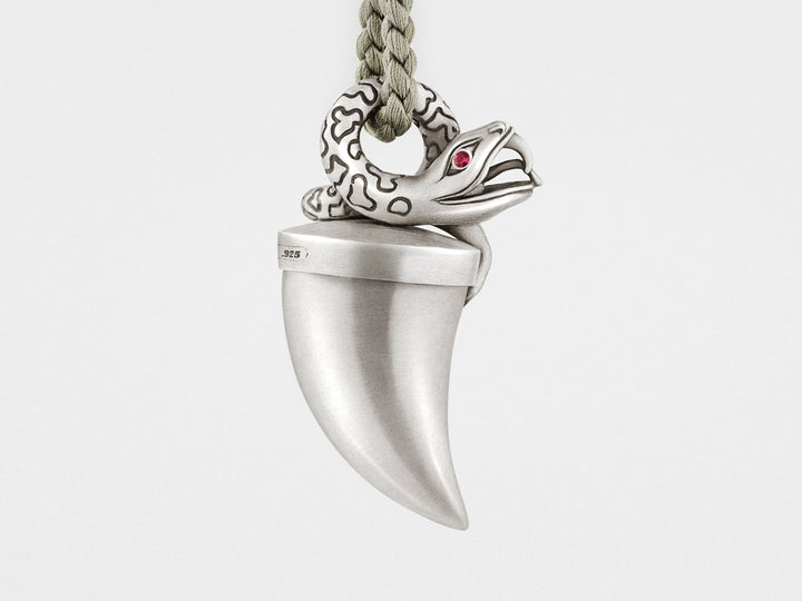 Snake Pendant Necklace with Tusk Locket and Ruby Eyes