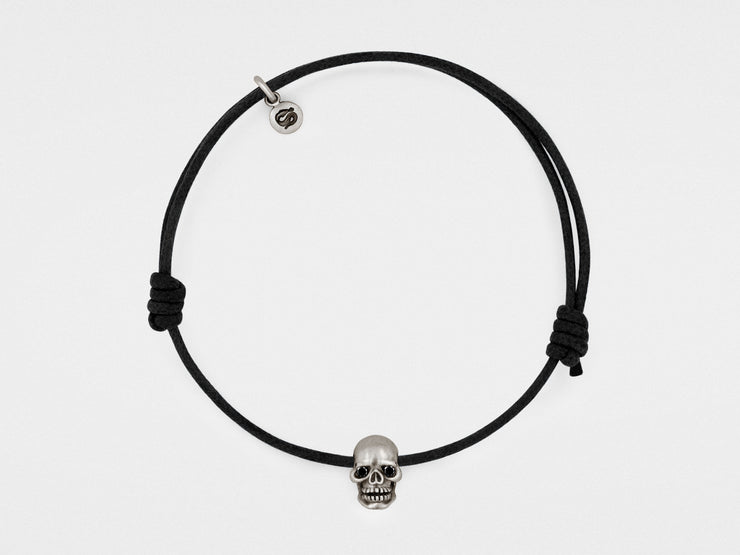 Skull Bracelet in Oxidized Silver with Black Diamond Eyes