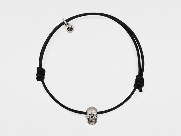 Skull Bracelet in Oxidized Silver with Diamond Eyes