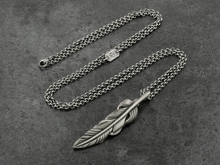 Baroque Feather Pendant in Sterling Silver