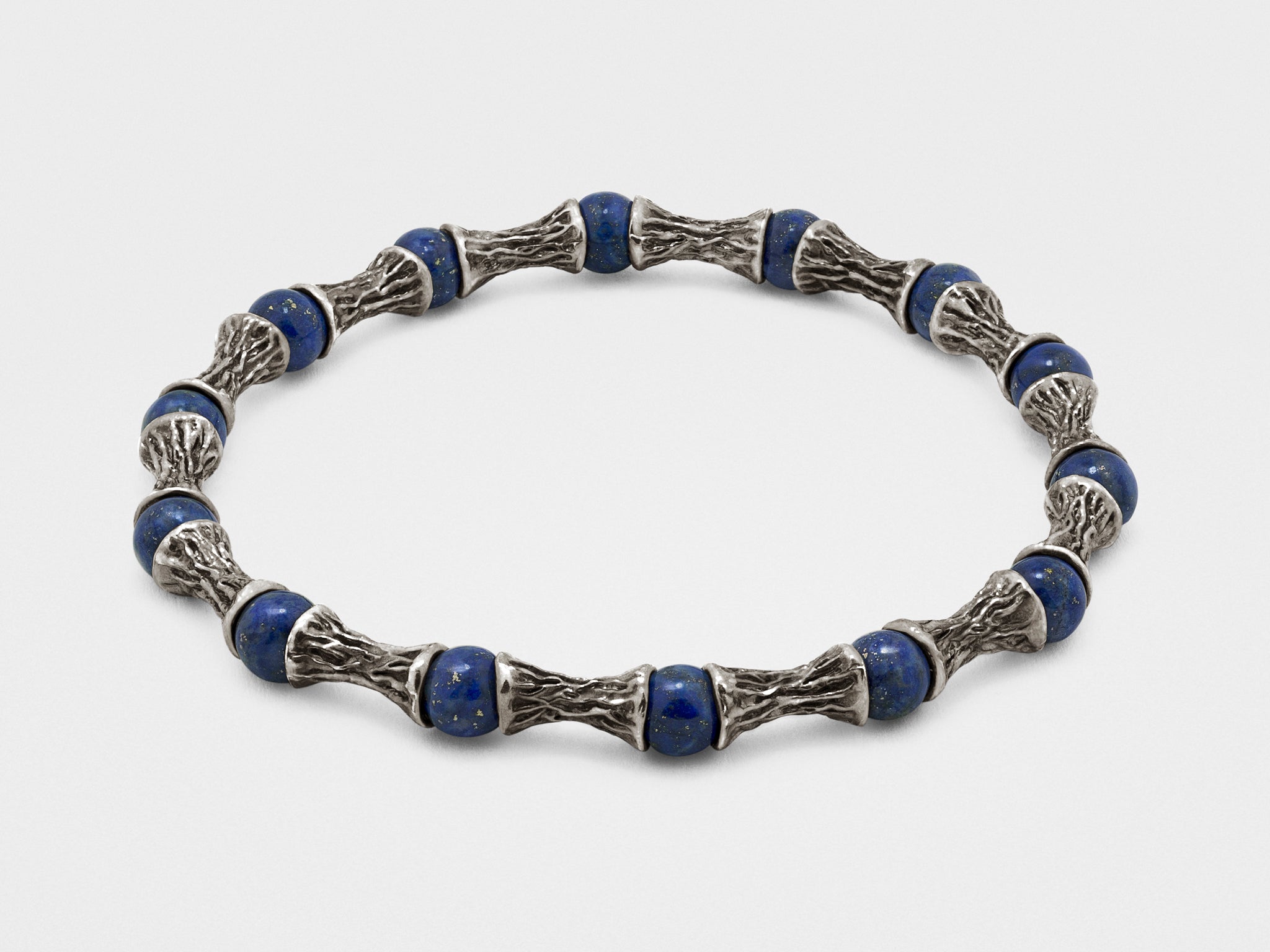 Lapis Lazuli Beads Oxidized Sterling Silver Bracelet