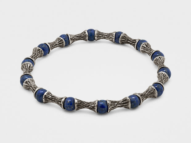 Lapis Lazuli Beads, Oxidized Sterling Silver Bracelet