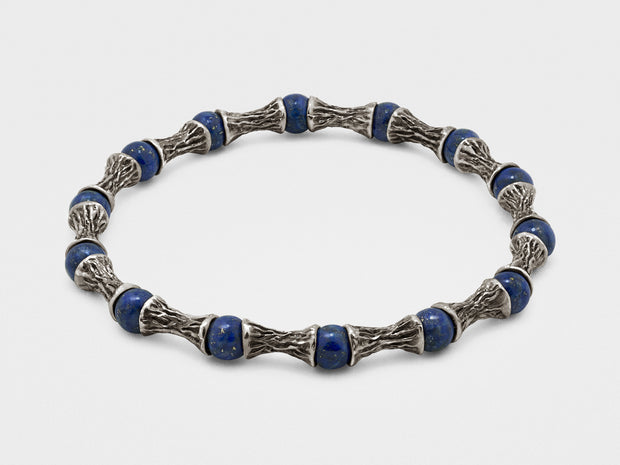 Lapis Lazuli Beads, Oxidized Sterling Silver Bracelet