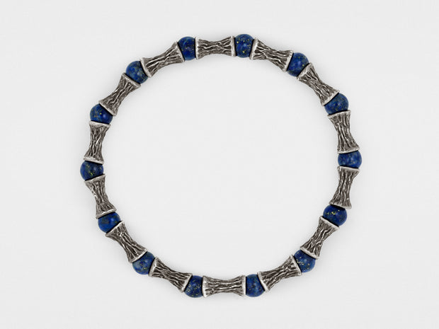 Lapis Lazuli Beads, Oxidized Sterling Silver Bracelet
