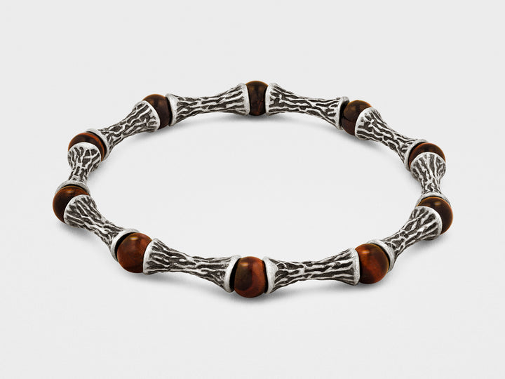 Red Tiger Eye Beads, Oxidized Sterling Silver Bracelet