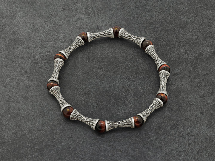 Red Tiger Eye Beads, Oxidized Sterling Silver Bracelet