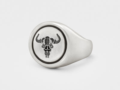 Bull Skull Signet Ring in Sterling Silver