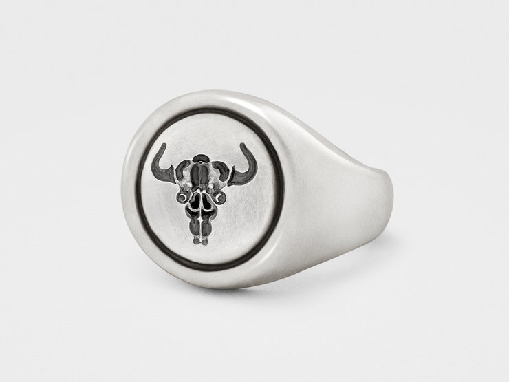 Bull Skull Signet Ring in Sterling Silver