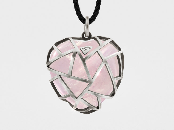 Caged Heart Pendant Necklace with Rose Quartz