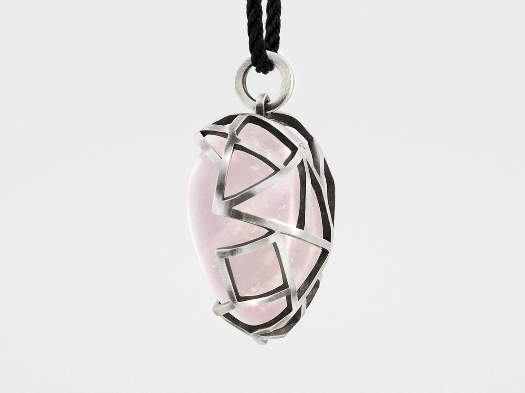 Caged Heart Pendant Necklace with Rose Quartz