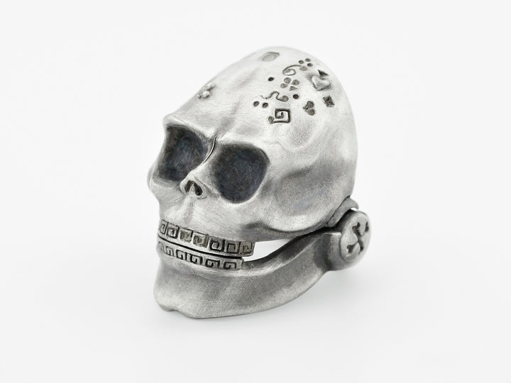 Skull Ring with Moving Jaw in Sterling Silver