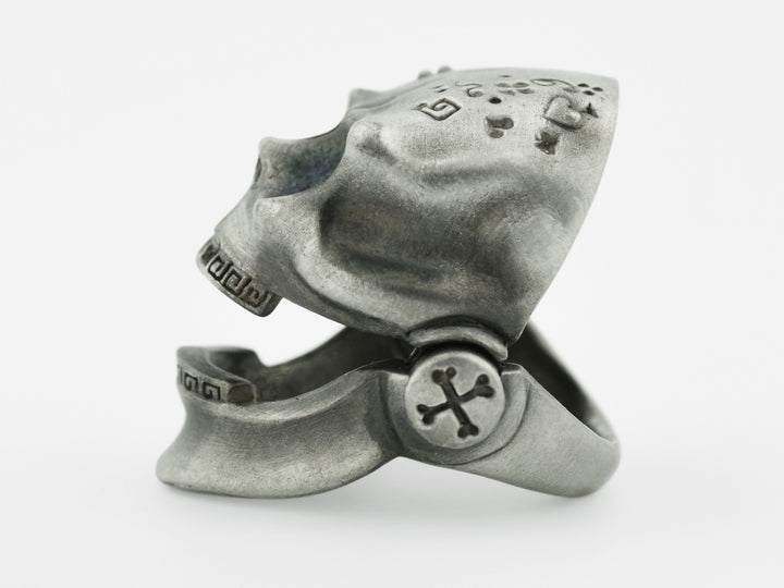 Skull Ring with Moving Jaw in Sterling Silver