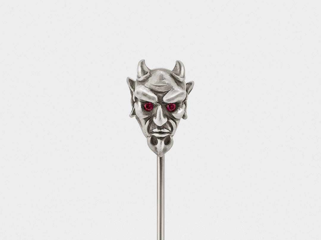 Devil Lapel Pin in Oxidized Silver with Ruby or Diamond Eyes