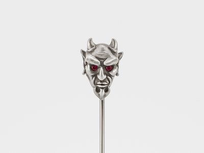 Devil Lapel Pin in Oxidized Silver with Ruby or Diamond Eyes
