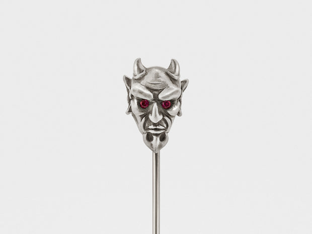 Devil Lapel Pin in Oxidized Silver with Ruby or Diamond Eyes