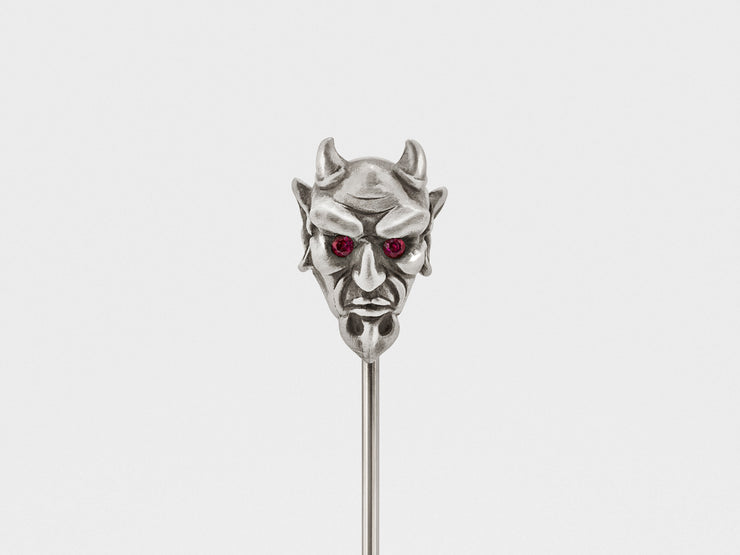 Devil Lapel Pin in Oxidized Silver with Ruby or Diamond Eyes