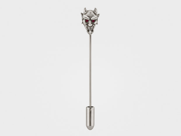 Devil Lapel Pin in Oxidized Silver with Ruby or Diamond Eyes