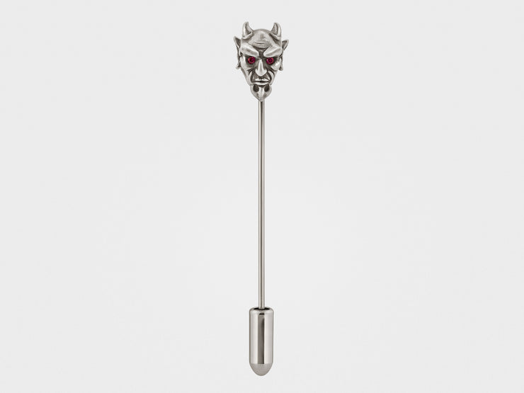 Devil Lapel Pin in Oxidized Silver with Ruby or Diamond Eyes