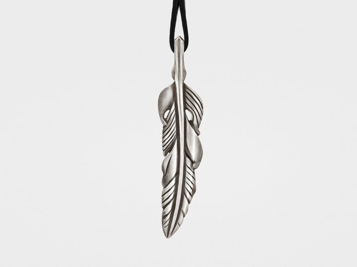 Baroque Feather Pendant in Sterling Silver