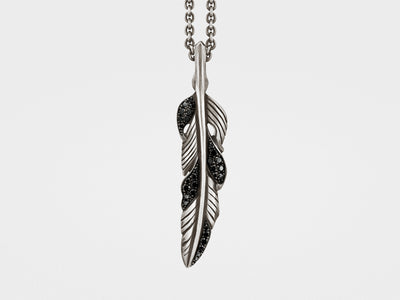 Feather Pendant with Black Diamonds
