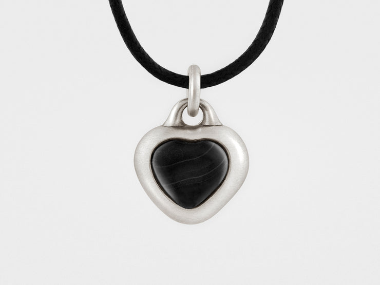 Framed Black Stone Heart Pendant in Sterling Silver