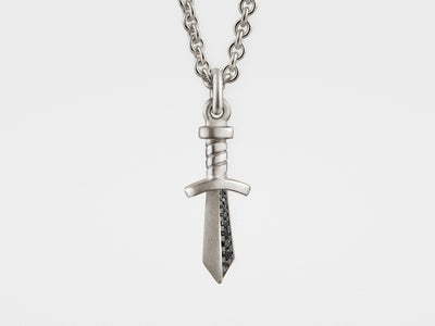 Gladiator Sword Pendant in Sterling Silver with Black Diamonds