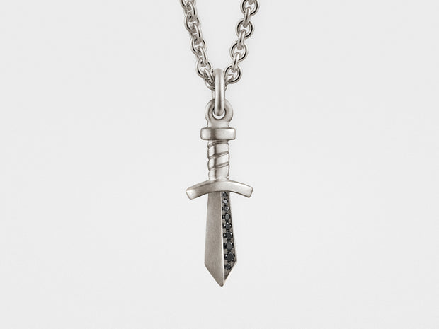Gladiator Sword Pendant in Sterling Silver with Black Diamonds