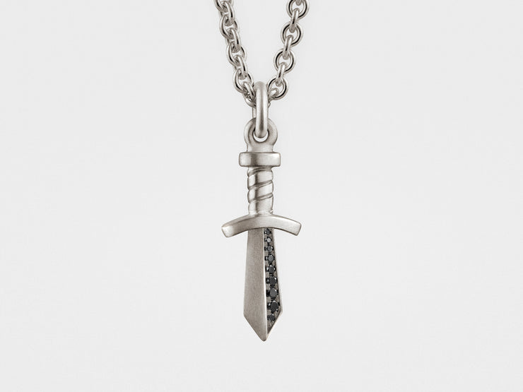Gladiator Sword Pendant in Sterling Silver with Black Diamonds