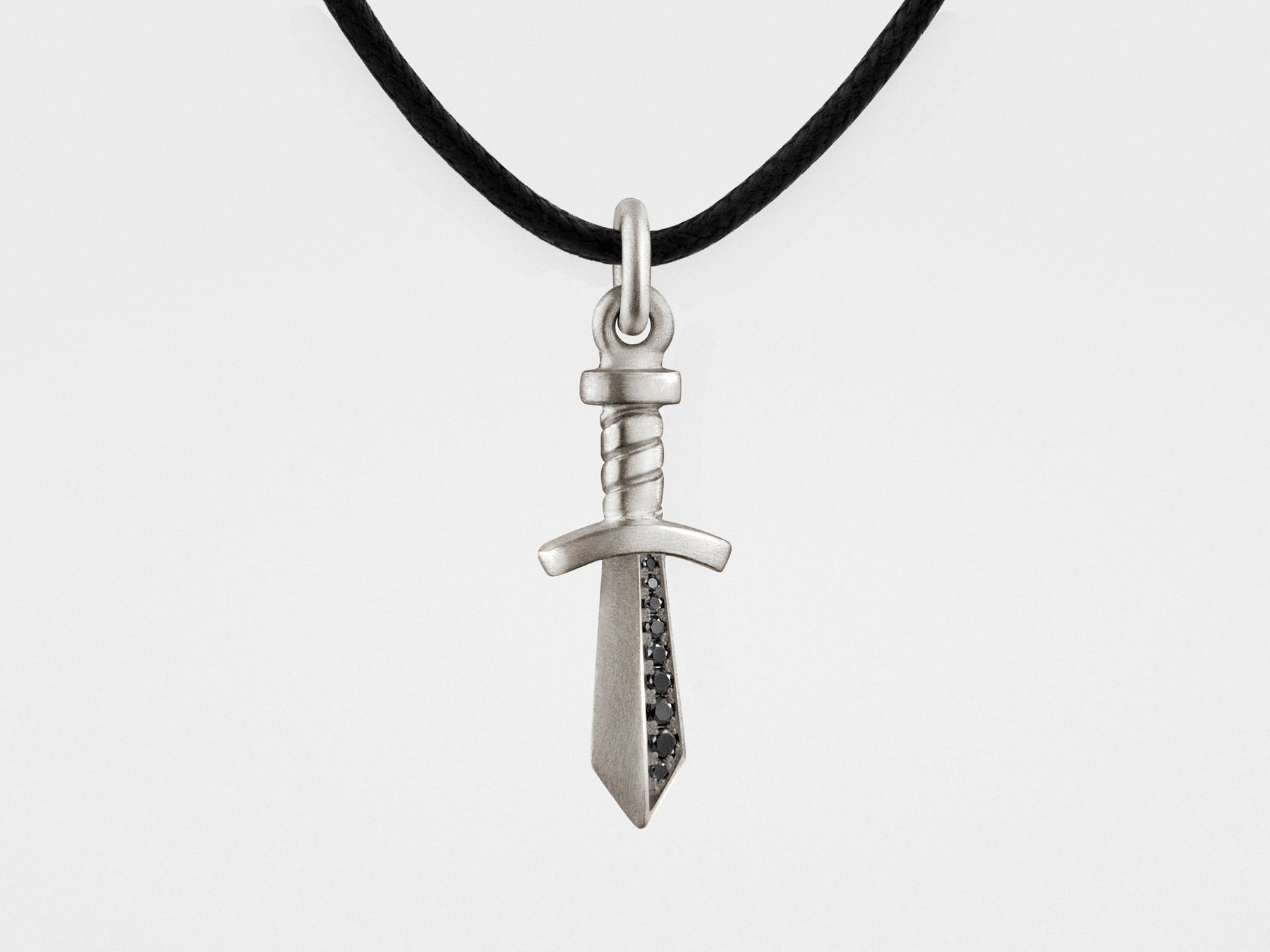 Gladiator Sword Pendant in Silver with Black Diamonds – Snake Bones
