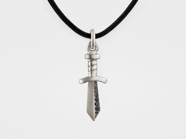 Gladiator Sword Pendant in Sterling Silver with Black Diamonds