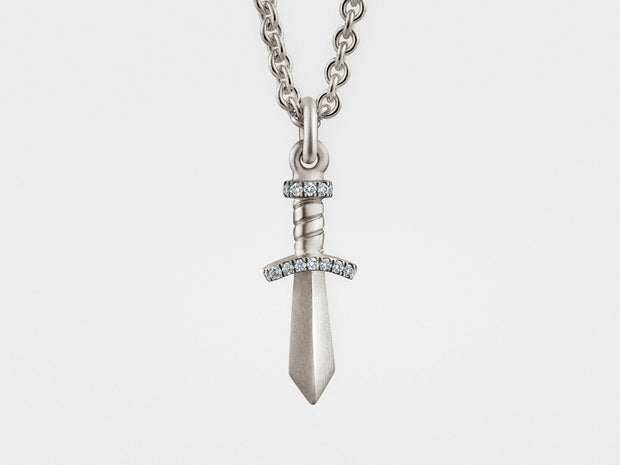 Gladiator Sword Pendant in Sterling Silver with Diamonds