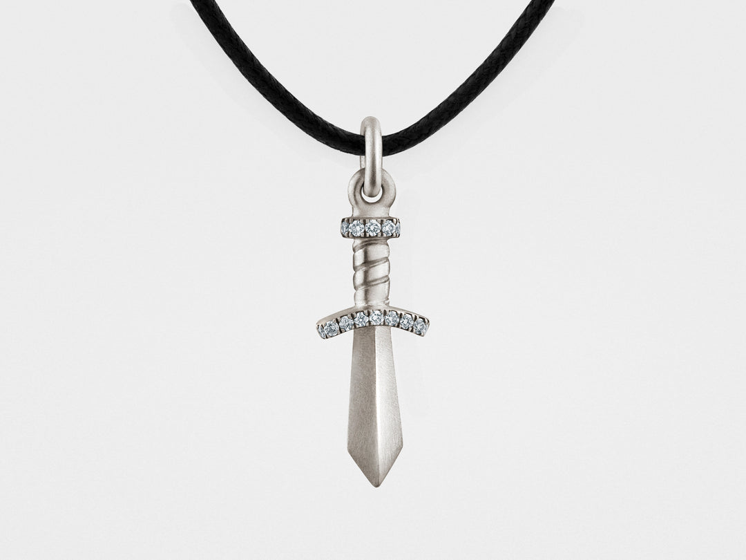 Gladiator Sword Pendant in Sterling Silver with Diamonds