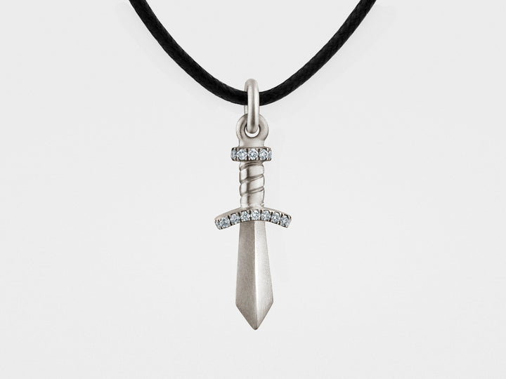 Gladiator Sword Pendant in Sterling Silver with Diamonds