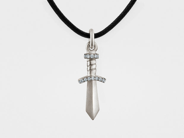 Gladiator Sword Pendant in Sterling Silver with Diamonds