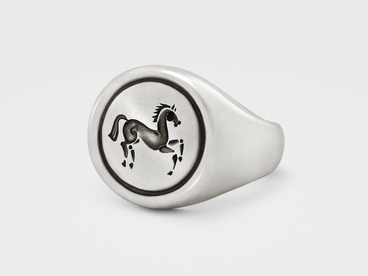 Horse Signet Ring in Sterling Silver
