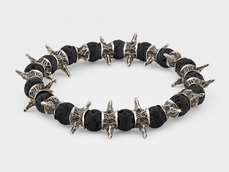 Lava Beads, Oxidized Sterling Silver Spiky Bracelet