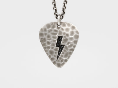 Lightning Bolt Plectrum (Guitar Pick) Pendant with Black Diamonds