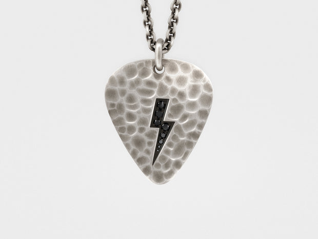 Lightning Bolt Plectrum (Guitar Pick) Pendant with Black Diamonds