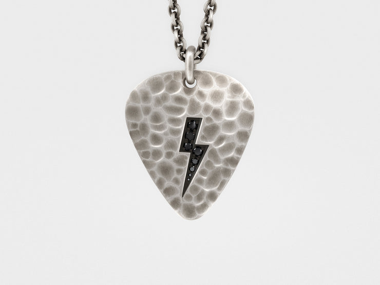 Lightning Bolt Plectrum (Guitar Pick) Pendant with Black Diamonds