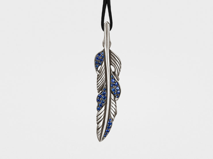 Feather Pendant with Blue Sapphires