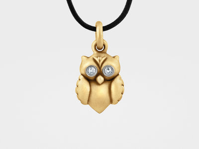 Owl Pendant in Gold, Diamonds