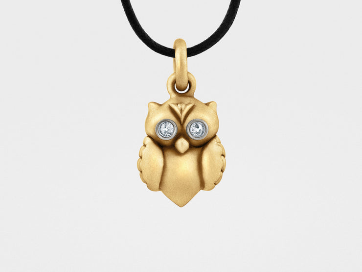 Owl Pendant in Gold, Diamonds