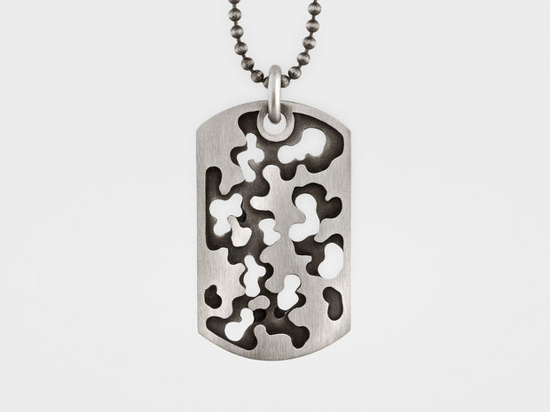 Perforated Camouflage Dog Tag Necklace in Sterling Silver