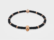 Skull Bracelet in 18K Gold with Black Faceted Agate and Gold Beads